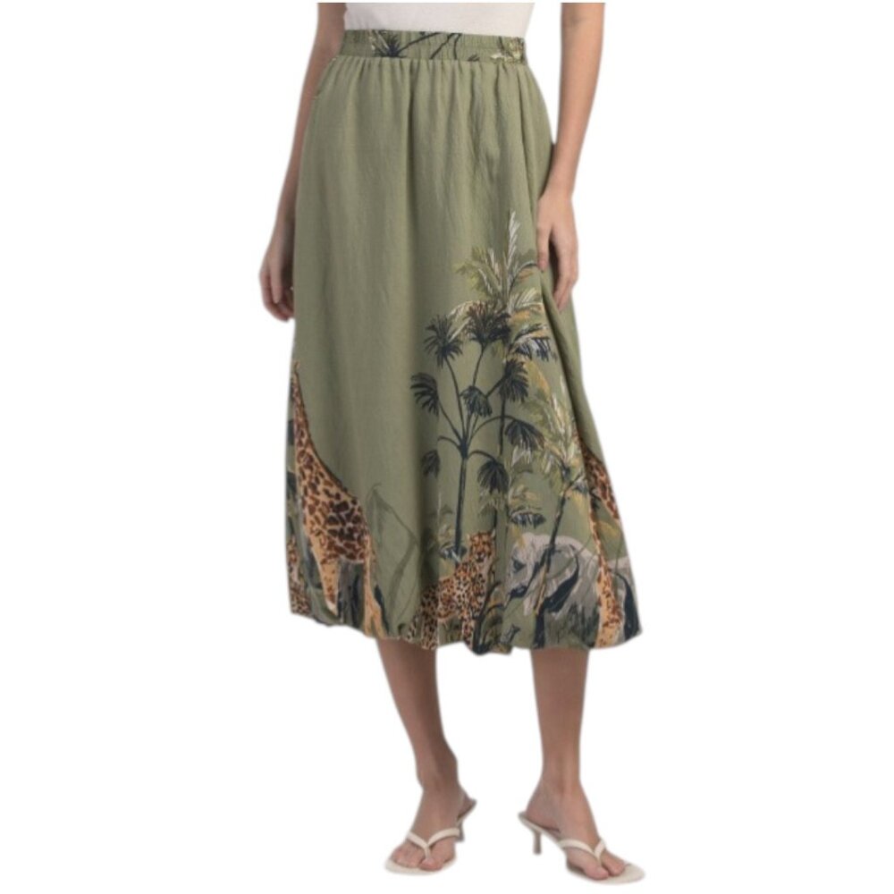 CIEBON Andrey Printed Bubble Hem Midi Skirt